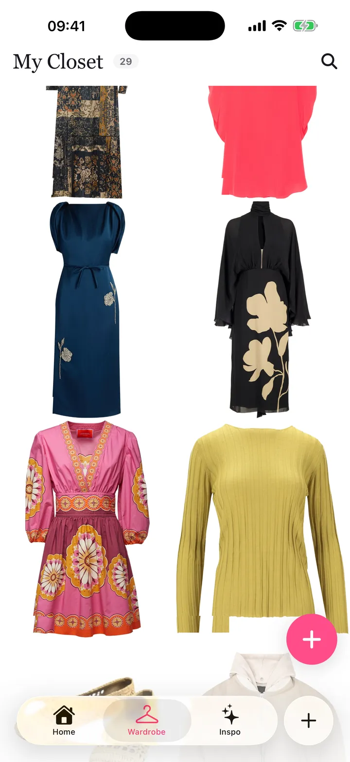 Flamingo digital closet: cut-out clothes in a grid